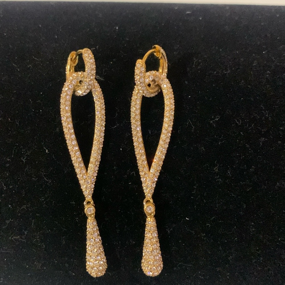 Fabulous signed N gold tone sparkling Austrian crystals dangle pierced earrings